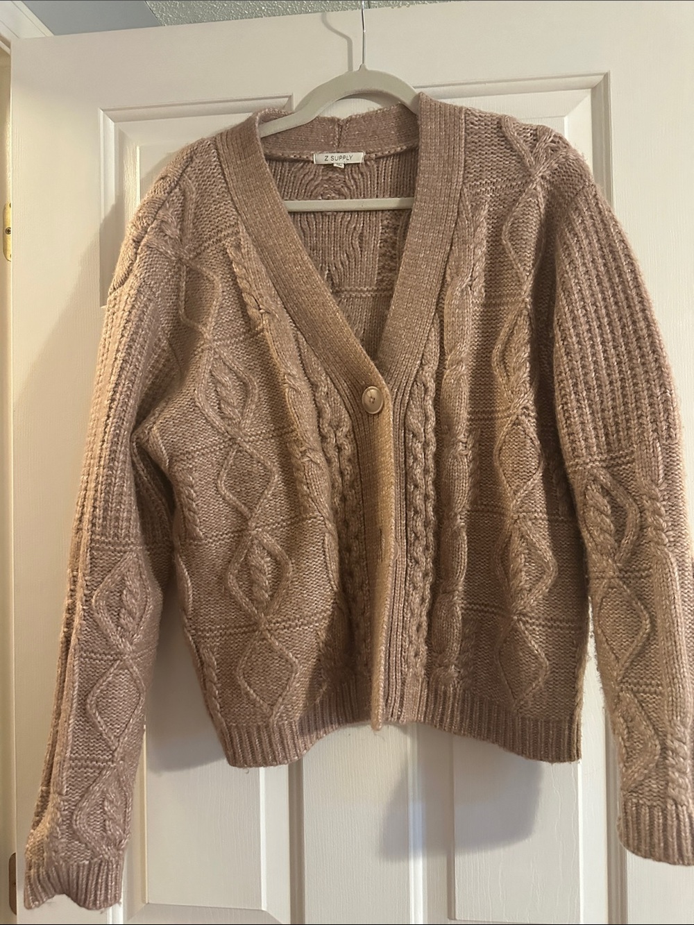 Z Supply Taupe Cable Knit Single-Button Cardigan
